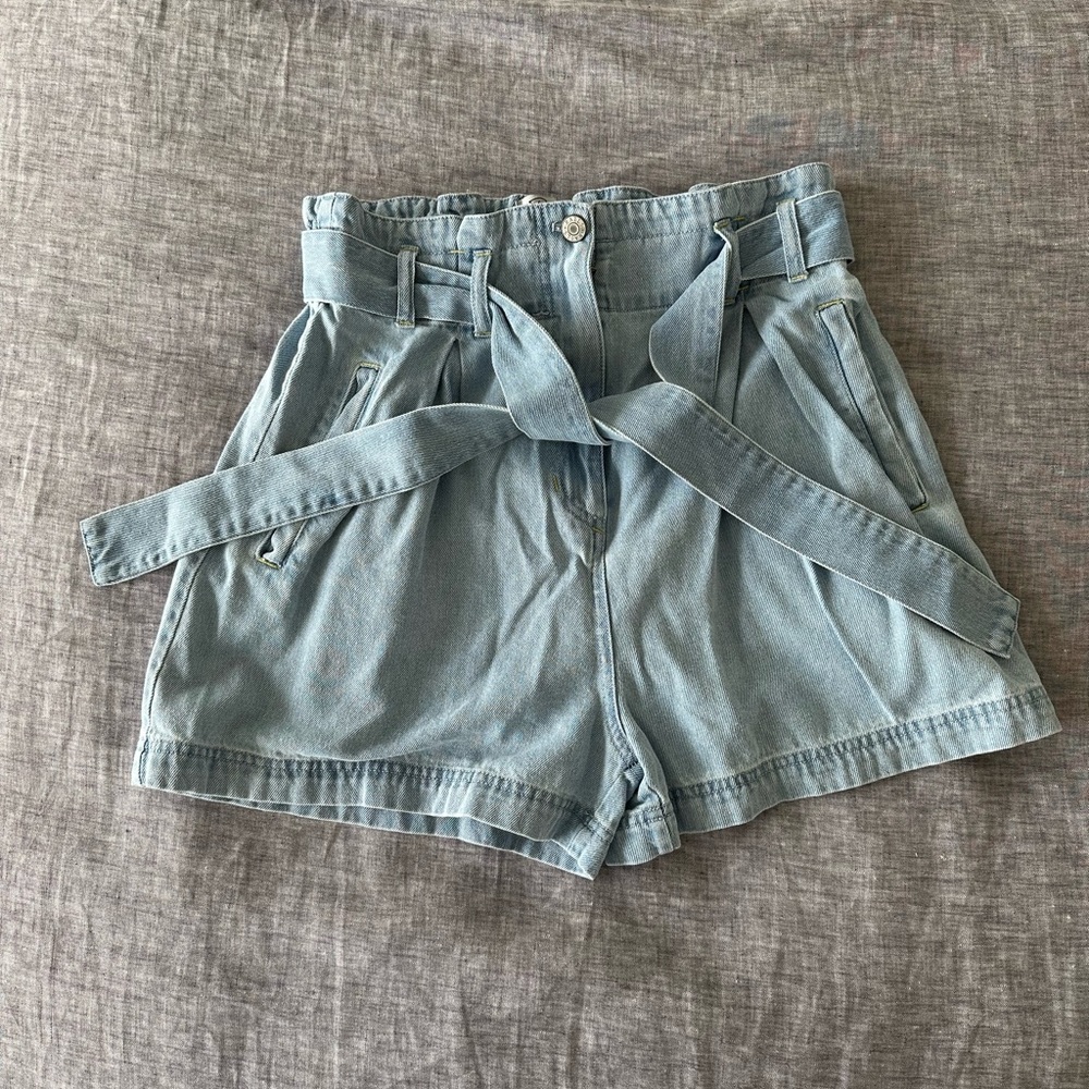 Rails Light Vintage Wash - High-Rise Paperbag Denim Shorts Size M - Picture 9 of 12